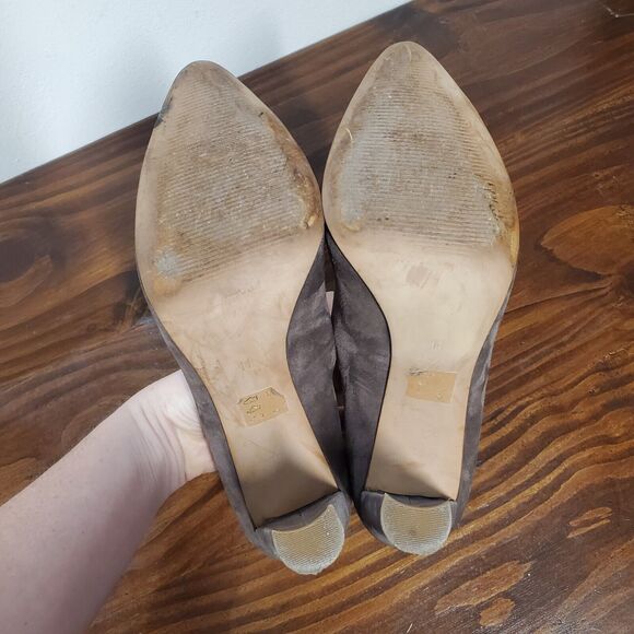 Madewell Suede Leather Pumps High Heel Women's 11 Taupe Brown Almond Toe Classic - Picture 10 of 12